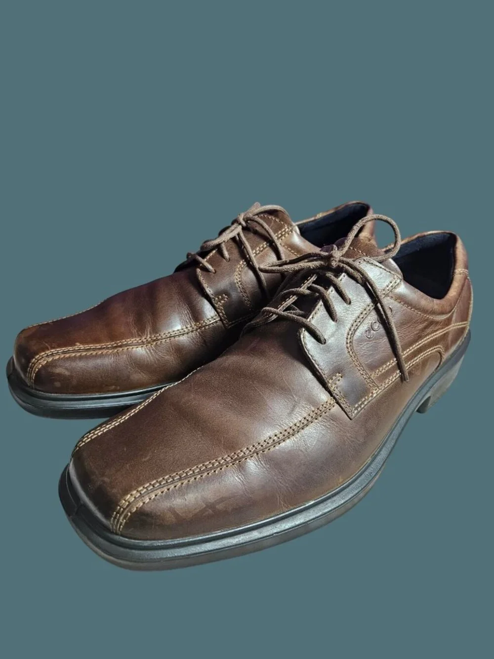 Ecco Brown Leather Bike Toe Lace Oxford Comfort Shoe Men EU 46  US 12/12.5